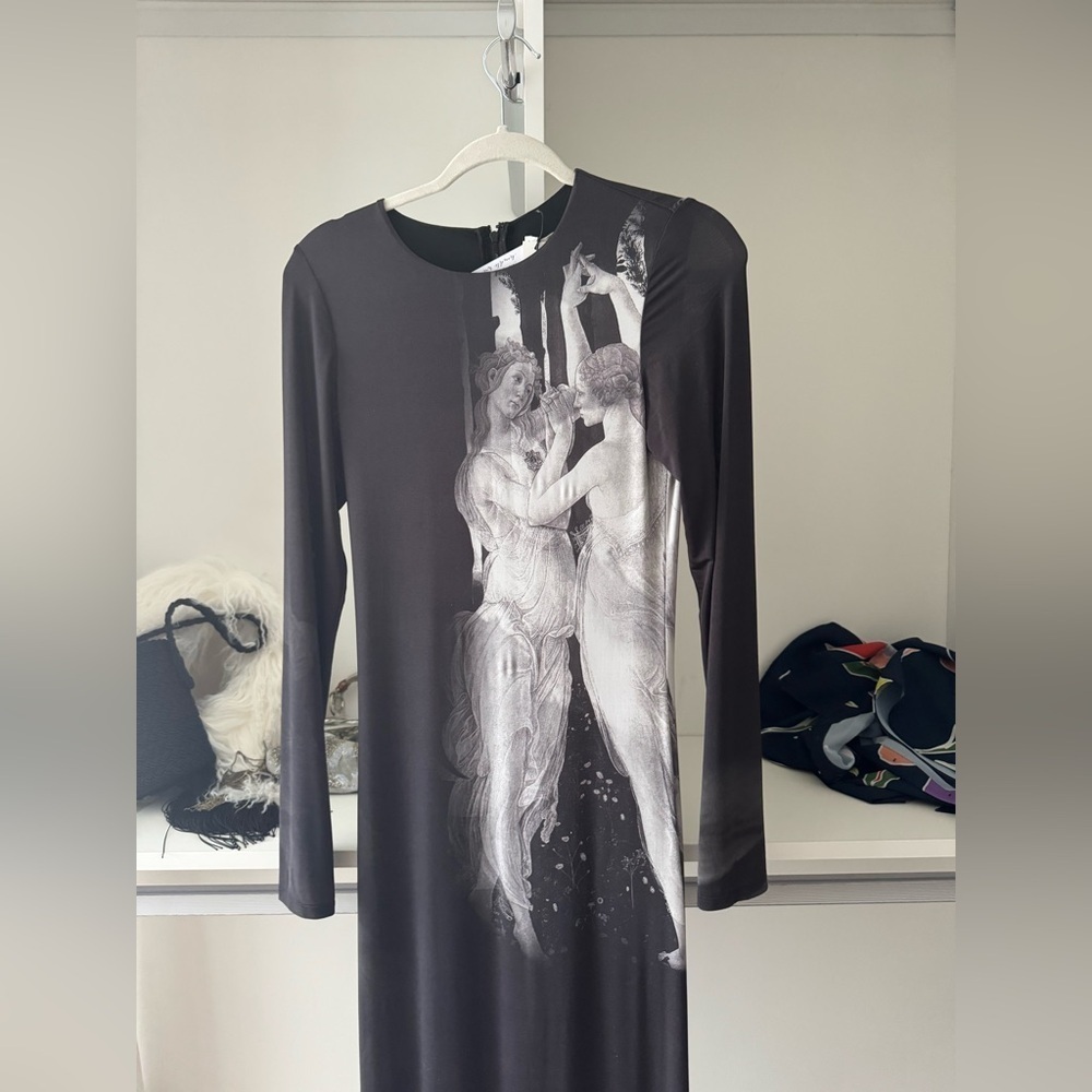 Alice and Olivia-NWT Delora Black White Renaissance Fresco Longsleeve Maxi Dress - Picture 5 of 6